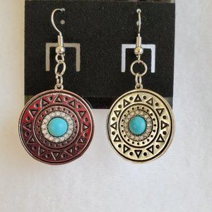Womens silver and turquoise hook earrings